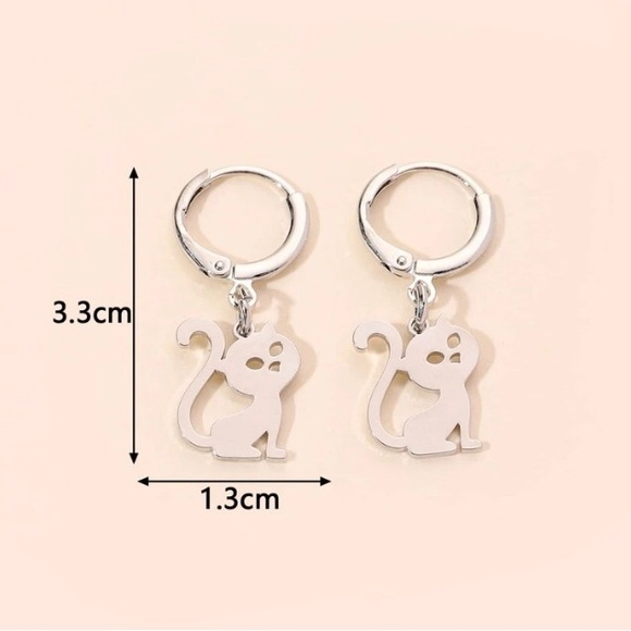 🐈‍⬛ Stainless Steel Cat Charm Drop Earrings NWT - Picture 7 of 10